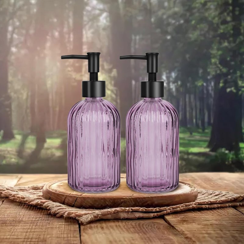 Ulable Glass Soap Dispenser with Plastic Pump, Hand Soap Dispenser for Hand Wash, Lotion Dispenser for Dishwashing Liquid, Lotion Shower Gel (Striped Purple) - Image 4